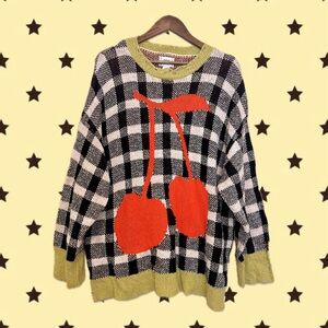 BDG Plaid Knit Sweater with Cherry Design
